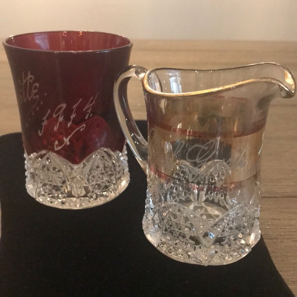 Antique ruby red flash glass 1914 souvenir fair glasses gold hand painted 1919 - Picture 1 of 16